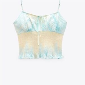 Zara Tie Dye Tank Top Women's Size Medium Tie Front Smocking Ruffles Cropped